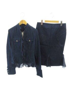 Versace Jeans Couture Set Denim Jacket Skirt Ruffle Cotton Knee Length 40